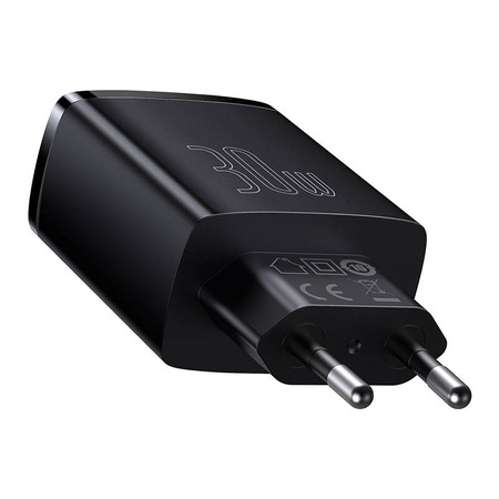 ŁADOWARKA SIECIOWA BASEUS COMPACT QUICK CHARGER, 2XUSB, USB-C, PD, 3A, 30W (CZARNA)