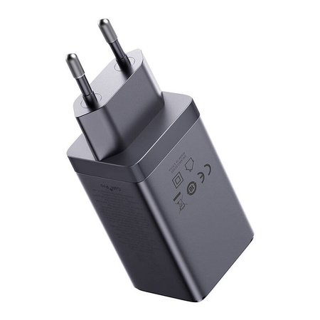 ŁADOWARKA SIECIOWA BASEUS GAN5, 2X USB-C + USB, 65W + KABEL 1M (SZARA)