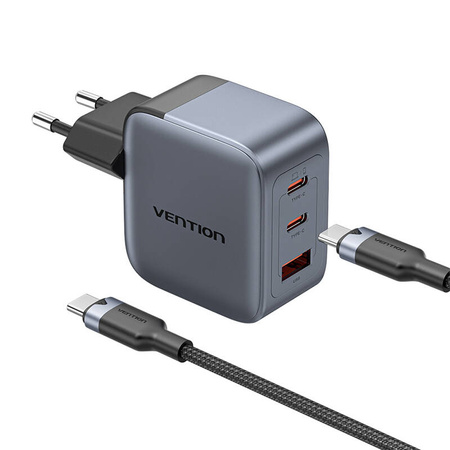 ŁADOWARKA GAN VENTION USB-C+C+A 70W + KABEL USB-C-C 1M (SZARA)