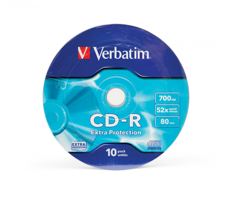 VERBATIM CD-R, 43725, 10-PACK, 700MB, EXTRA PROTECTION, 52X, 80MIN., 12CM, WRAP, STANDARD, DO ARCHIWIZACJI DANYCH