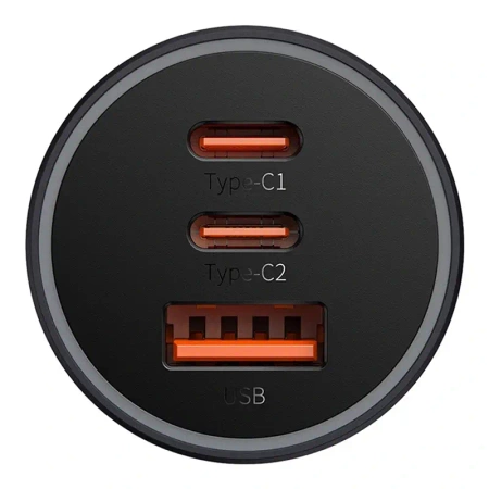 Ładowarka samochodowa Baseus Golden Contactor Pro, 2x USB-C, 1x USB, 65W (szara)