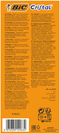 DŁUGOPIS BIC CRISTAL 847899 CZERWONY 1.0MM PRZEZROCZYSTA OBUDOWA