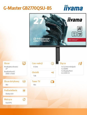 IIYAMA MONITOR 27 CALI GB2770QSU-B5 0.5MS,IPS,DP,HDMI,165HZ,HAS(150MM)
