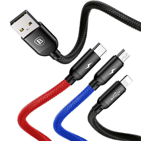 KABEL USB BASEUS 3W1 USB-C / LIGHTNING / MICRO 3,5A 0,3M (CZARNY)