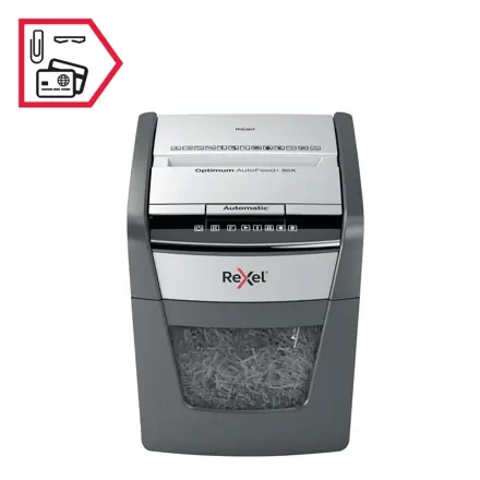 NISZCZARKA A4 REXEL OPTIMUM AUTOFEED+ 50X 2020050XEU CZARNA 50 KRT ŚCINKI 4X28MM 20 LITRÓW