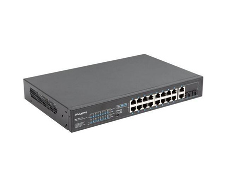 LANBERG PRZEŁĄCZNIK SWITCH 16X100MB POE+/2XCOMBO NIEZARZĄDZALNY RACK 19 CALI GIGABIT ETHERNET 150W