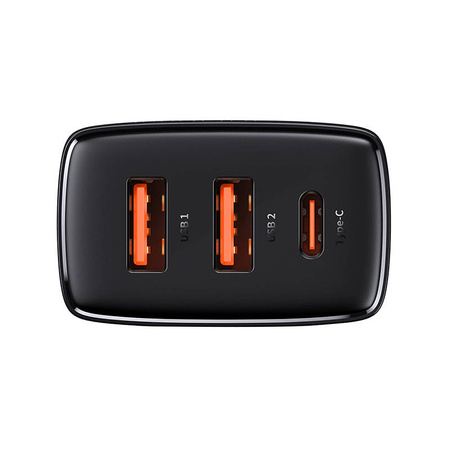 ŁADOWARKA SIECIOWA BASEUS COMPACT QUICK CHARGER, 2XUSB, USB-C, PD, 3A, 30W (CZARNA)