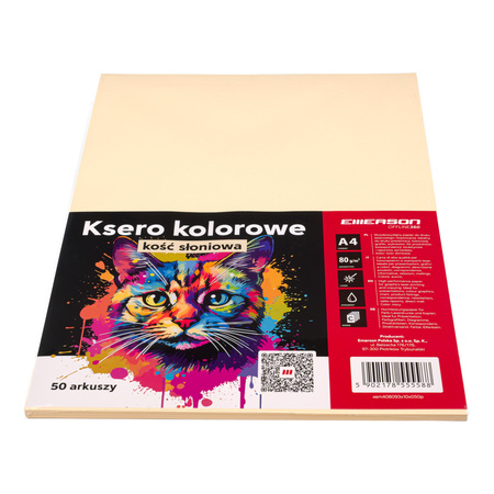 PAPIER KSERO KOLOR A4 EMERSON KOŚĆ SŁONIOWA 80G 50 ARK