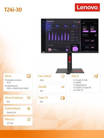 LENOVO MONITOR 23.8 THINKVISION T24I-30 63CFMATXEU
