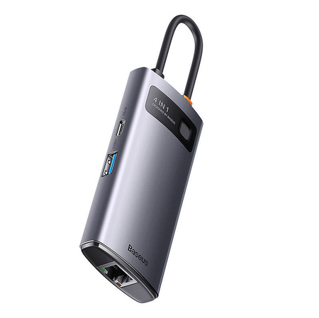 HUB 4W1 BASEUS METAL GLEAM SERIES, USB-C DO 3X USB 3.0 + ETHERNET RJ45