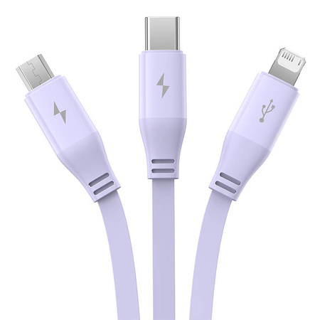 KABEL ŁADOWANIA 3W1 BASEUS USB DO USB-C, USB-M, LIGHTNING 3,5A, 1,1M (FIOLETOWY)