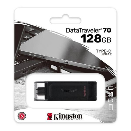 KINGSTON USB FLASH DISK, USB 3.0, 128GB, DATATRAVELER 70, CZARNY, DT70/128GB, USB C