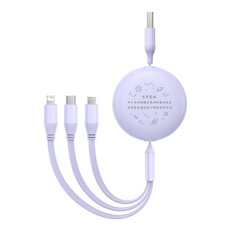 KABEL ŁADOWANIA 3W1 BASEUS USB DO USB-C, USB-M, LIGHTNING 3,5A, 1,1M (FIOLETOWY)