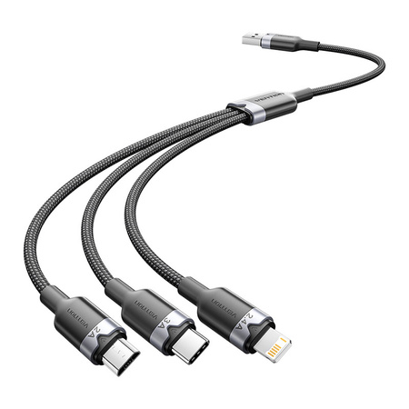 KABEL USB 2.0 A MĘSKI DO 3 W 1 USB-C, LIGHTNING I MICRO-B MĘSKIE VENTION 3A CTPBG 1.5M