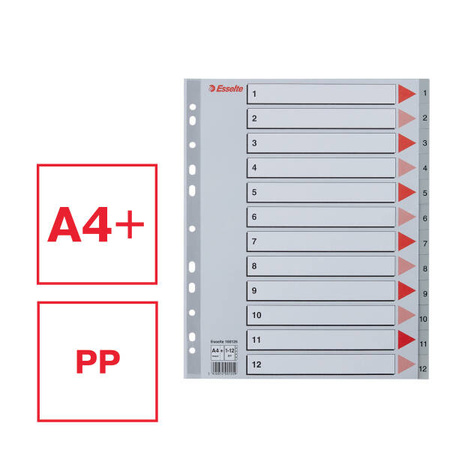 PRZEKŁADKI 1-12 A4 MAXI ESSELTE 100125 SZARY PP