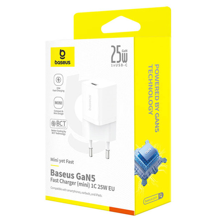ŁADOWARKA BASEUS GAN5 MINI 1C, 25W (BIAŁY)