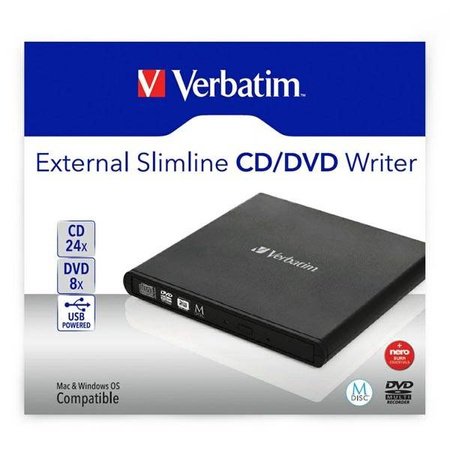 NAGRYWARKA ZEWNĘTRZNA VERBATIM CD/DVD 98938, SZYBKOŚĆ CD(24X) DVD (8X) TECHNOLOGIE MDISC (TM)