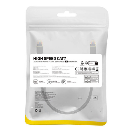 PŁASKI KABEL SIECIOWY BASEUS ETHERNET RJ45, GIGABIT, CAT.7, 1 M (CZARNY)