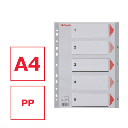 PRZEKŁADKI 1-5 A4 ESSELTE 100103 SZARY PP