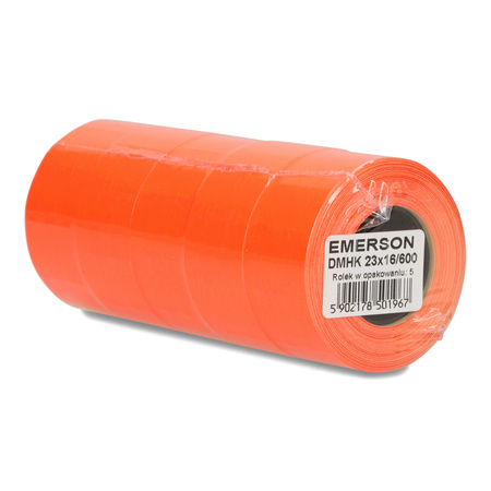 ETYKIETY SAMOPRZYLEPNE 23X16MM DO METKOWNIC EMERSON CZERWONE 5 ROLEK*600SZT