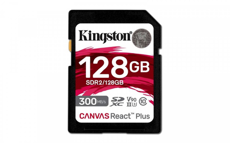 KINGSTON KARTA PAMIĘCI SD 128GB CANVAS REACT PLUS 300/260 UHS-II U3
