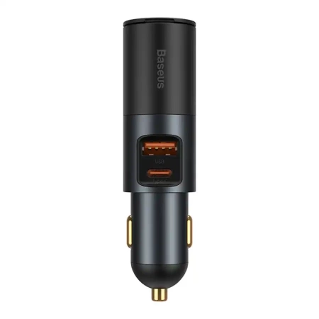 Ładowarka samochodowa Baseus Share Together Fast z gniazdem zapalniczki, 2x USB, 120W (szara)