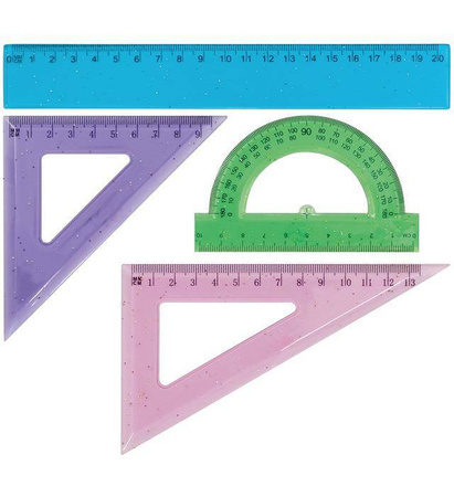 KOMPLET GEOMETRYCZNY LINIJKA 20CM EKIERKA 9,5CM GRAND GR-032 130-1024 EKIERKA 13,5CM KĄTOMIERZ 10CM