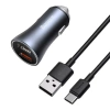 Ładowarka samochodowa Baseus Golden Contactor Pro, 2x USB, 40W (szara) + kabel USB do USB-C 1m (czarny)