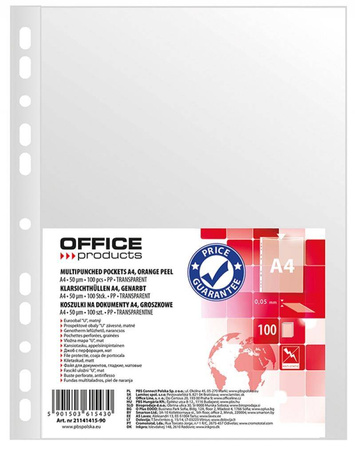 KOSZULKI GROSZKOWE A4 OFFICE PRODUCTS PP 50MIC 100SZT