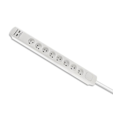 QOLTEC LISTWA ANTYPRZEPIĘCIOWA | 8 GNIAZD | 2XUSB | 1.8M | BIAŁA
