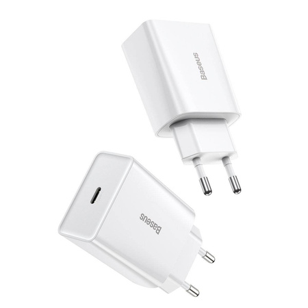 ŁADOWARKA SIECIOWA BASEUS SPEED MINI QUICK CHARGER, USB-C, PD, 3A, 20W (BIAŁA)