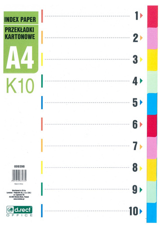 PRZEKŁADKI 1-10 A4 D.RECT MIX KOLORÓW KARTON 10KART
