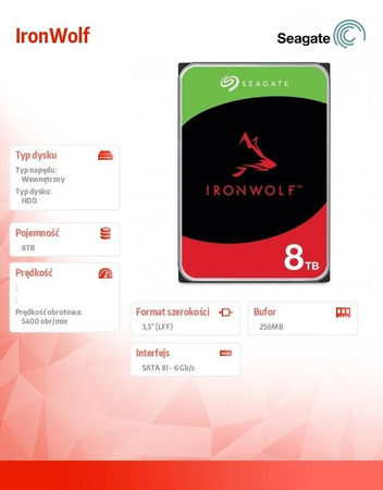 SEAGATE DYSK IRONWOLF 8TB 3,5 256MB ST8000VN002