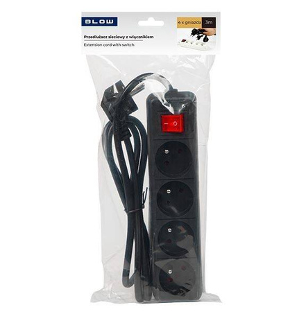 BLOW PRZEDŁUŻACZ PR-470WSP 3M 4GU 3X1,5 CZARNY