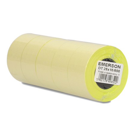ETYKIETY SAMOPRZYLEPNE 26X16MM DO METKOWNIC EMERSON ŻÓŁTE 5ROLEK*600SZT