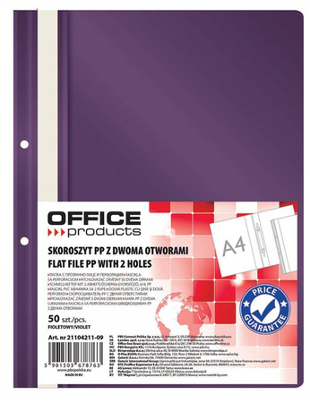 SKOROSZYT WPINANY A4 OFFICE PRODUCTS 2 OTWORY FIOLETOWY PP 100/170MIKR