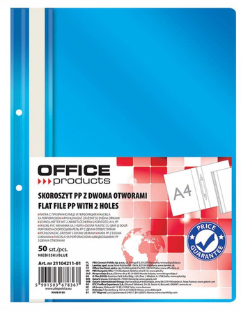 SKOROSZYT WPINANY A4 OFFICE PRODUCTS 2 OTWORY NIEBIESKI PP 100/170MIKR