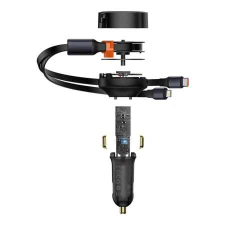 ŁADOWARKA SAMOCHODOWA BASEUS ENJOYMENT Z KABLAMI USB-C + LIGHTNING 3A, 30W (CZARNA)