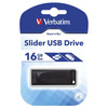 VERBATIM USB FLASH DISK, USB 2.0, 16GB, SLIDER, STORE N GO, CZARNY, 98696, USB A, Z WYSUWANYM ZŁĄCZEM