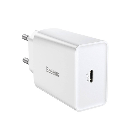 ŁADOWARKA SIECIOWA BASEUS SPEED MINI QUICK CHARGER, USB-C, PD, 3A, 20W (BIAŁA)