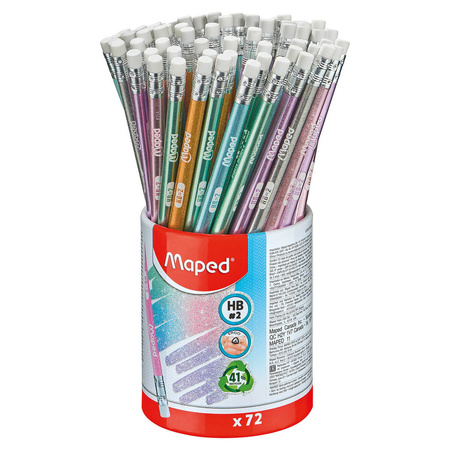 OŁÓWEK Z GUMKĄ MAPED GLITTER BROKATOWY HB W KUBKU 72SZT 