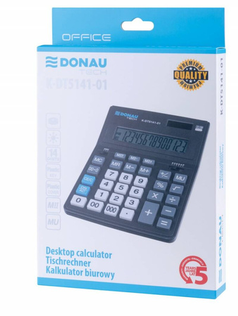 KALKULATOR BIUROWY 201X155X35MM DONAU TECH OFFICE CZARNY SOLARNE+BATERIA