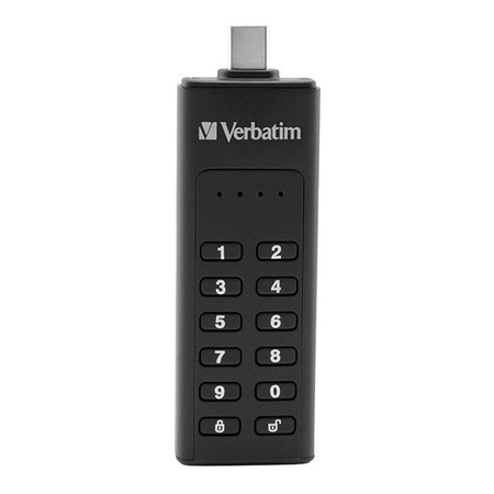 VERBATIM USB FLASH DISK, USB 3.0, 128GB, KEYPAD SECURE, CZARNY, 49432, USB C, 256BITOWE SZYFROWANIE AES, LED
