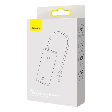 Hub 5w1 Baseus Lite Series USB-C do 3x USB 3.0 + USB-C + HDMI (czarny)