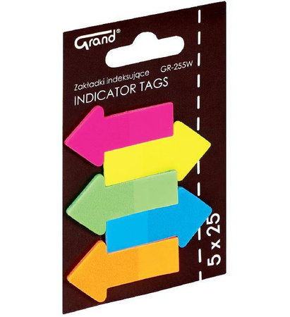 ZAKŁADKI INDEKSUJĄCE FOLIOWE 45X23MM GRAND GR-255W STRZAŁKI 150-1440 MIX*5 5X25SZT