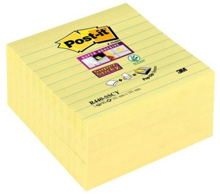 KARTECZKI SAMOPRZYLEPNE 101X101MM 3M POST-IT® SUPER STICKY Z-NOTES XL R440-SSCY ŻÓŁTE W LINIE 5X90 KART