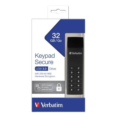 VERBATIM USB FLASH DISK, USB 3.0, 32GB, KEYPAD SECURE, CZARNY, 49427, 256BITOWE SZYFROWANIE AES, LED ZŁĄCZE USB A