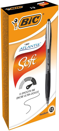 DŁUGOPIS AUTOMATYCZNY Z METALOWYM KLIPEM Z GUMOWYM UCHWYTEM BIC ATLANTIS SOFT 9021332 CZARNY 1.0MM CZARNA OBUDOWA