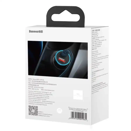 ŁADOWARKA SAMOCHODOWA BASEUS GOLDEN CONTACTOR PRO, USB + USB-C, QC4.0+, PD, SCP, 40W (NIEBIESKA) + KABEL USB-C DO LIGHTNING 1M (NIEBIESKI)