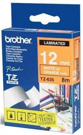 TASIEMKA ORYGINALNA BIAŁY/POMARAŃCZOWE BROTHER TZ635 12MM X 8 M